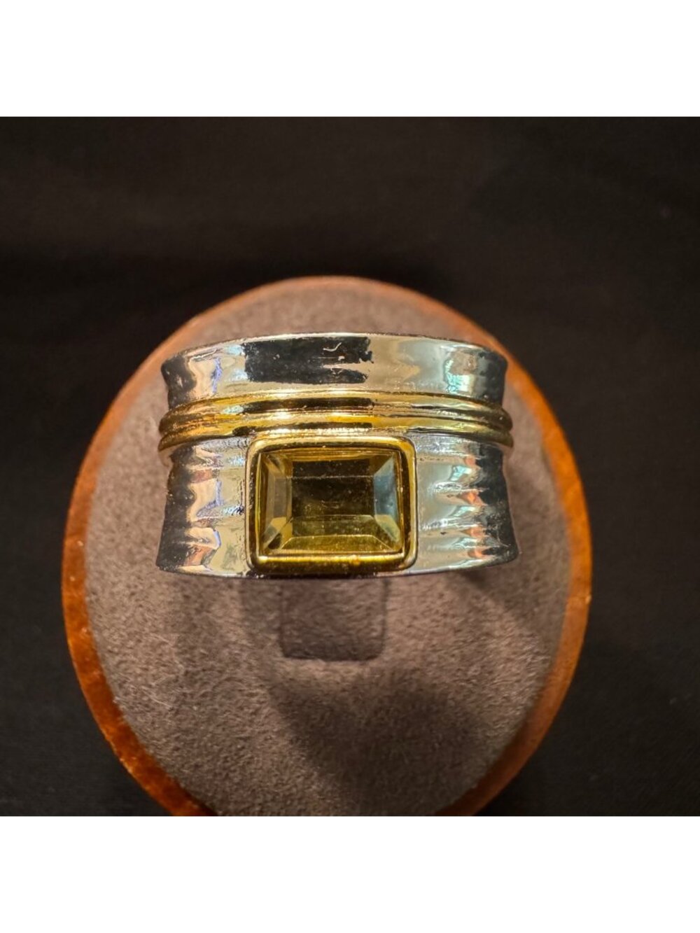 Sterling Silver 925 Two Tone Citrine Bezel Set Statement Ring Size 10.25